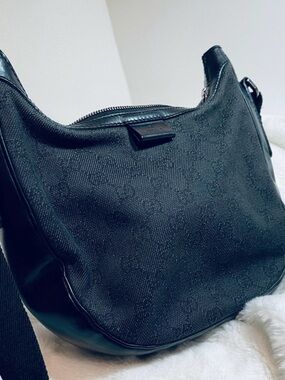 Gucci Authentic Black Denim Monogram crossbody Bag